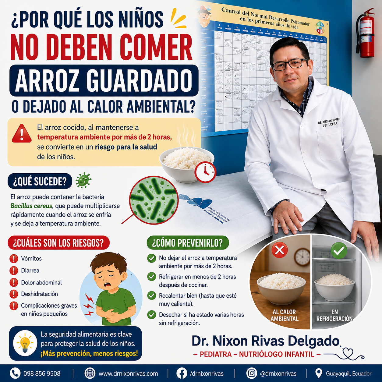 Consejo pediátrico sobre seguridad del arroz cocido en niños - Dr. Nixon Rivas Delgado